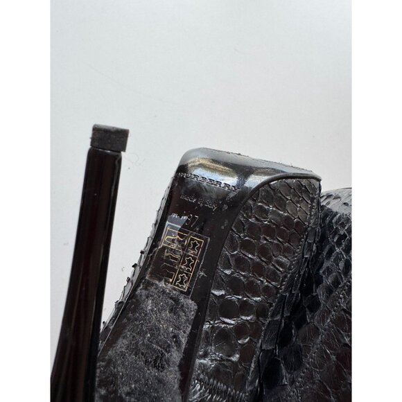 BURBERRY PRORSUM Black Snakeskin Leather High Heel Booties Ankle Boots, Size 37 - Picture 13 of 15